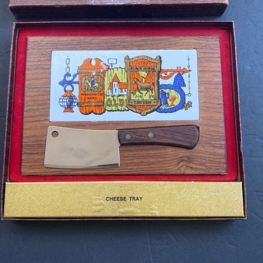 Vintage Cheese Board W/Knife Old Tavern Design Vanderbilt Flour Co. Japan